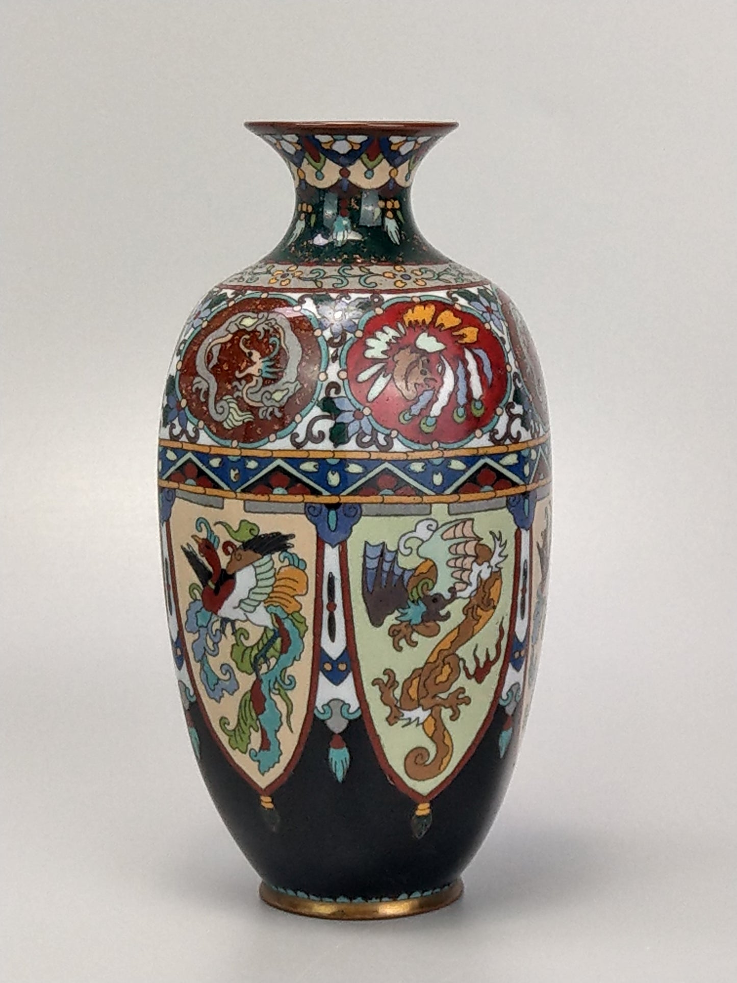 Antique Japanese Cloisonne Enamel Vase Meiji Period with Dragons