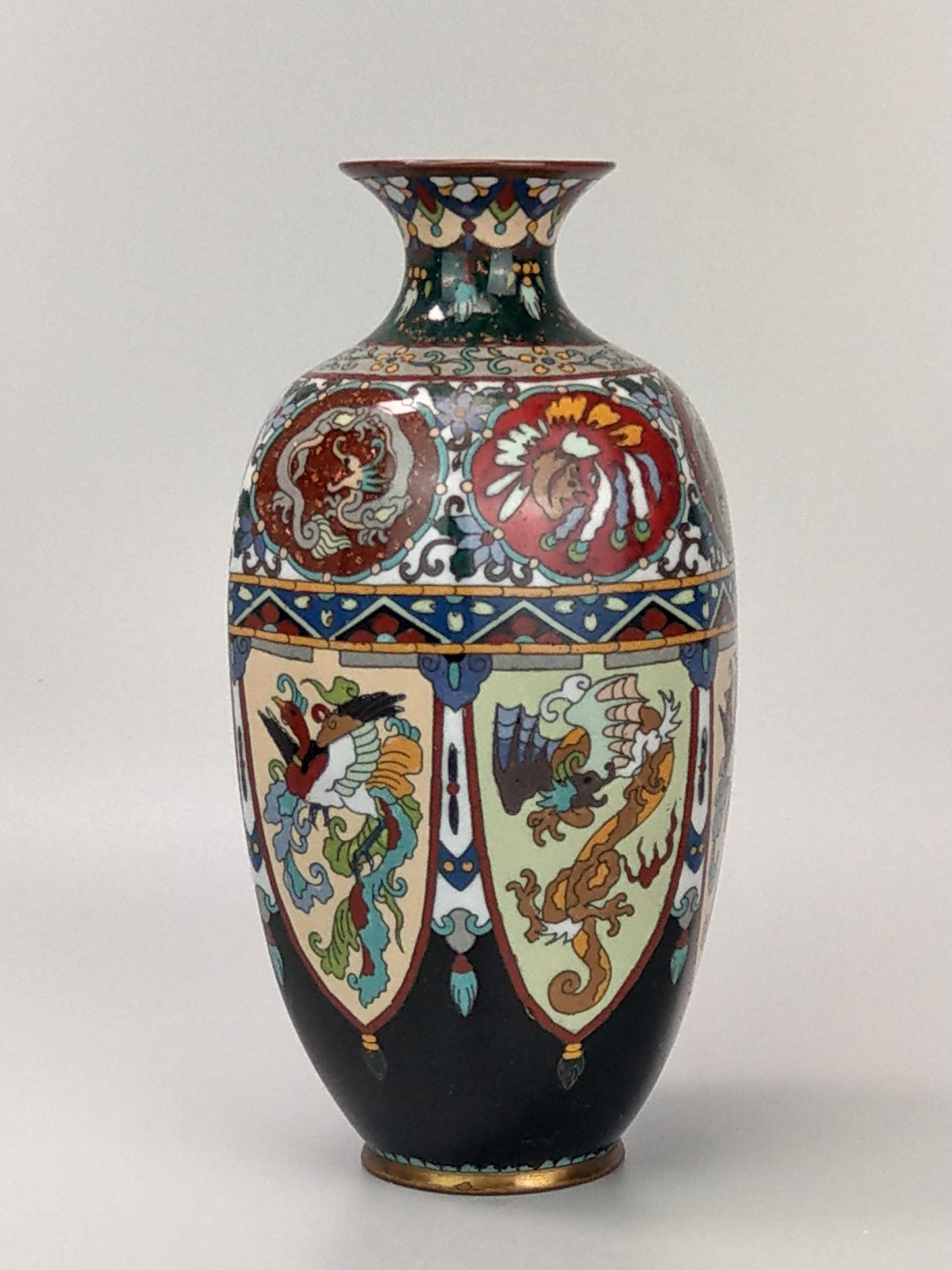 Antique Japanese Cloisonne Enamel Vase Meiji Period with Dragons