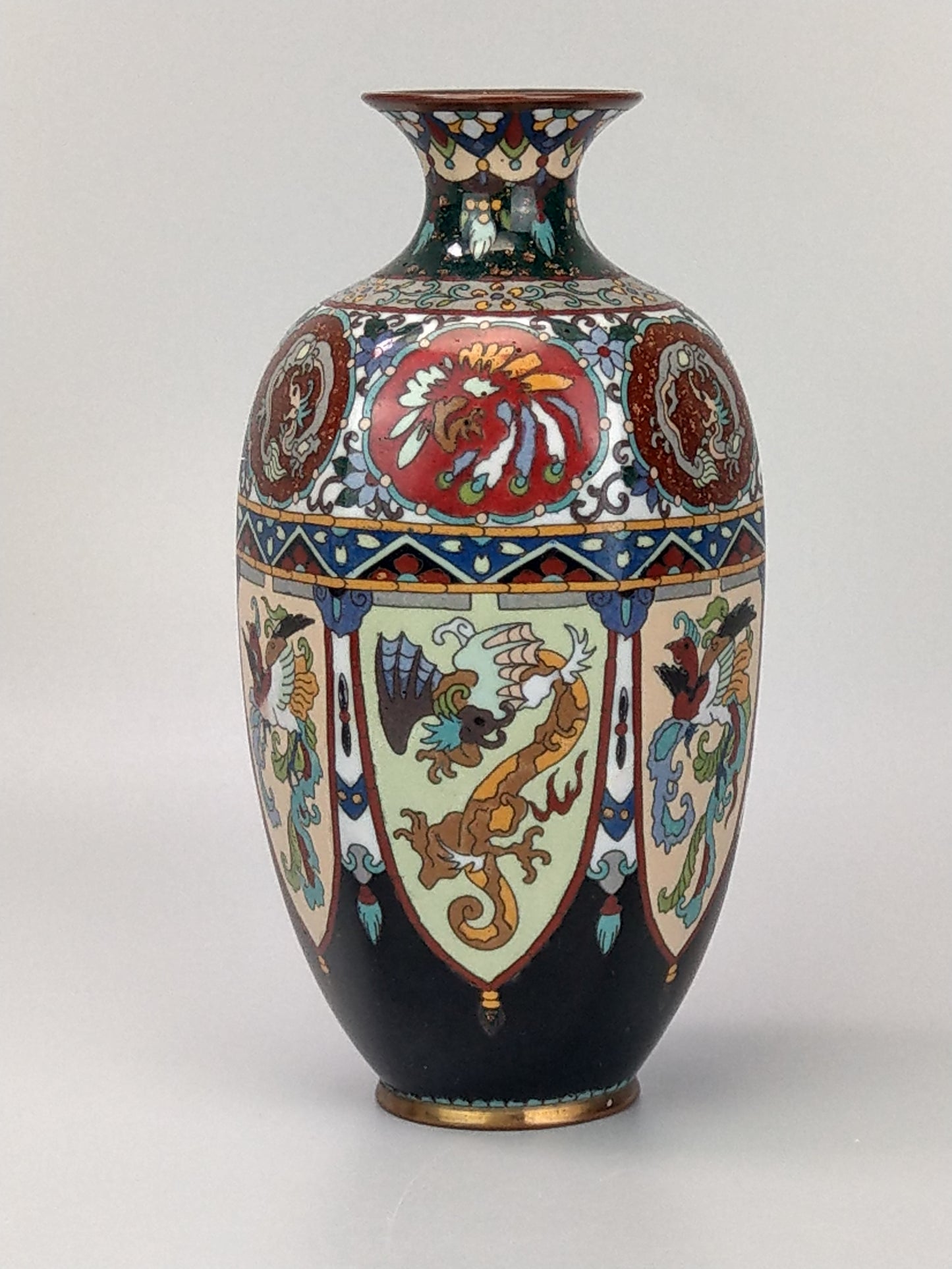 Antique Japanese Cloisonne Enamel Vase Meiji Period with Dragons