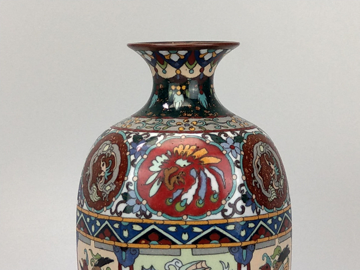 Antique Japanese Cloisonne Enamel Vase Meiji Period with Dragons