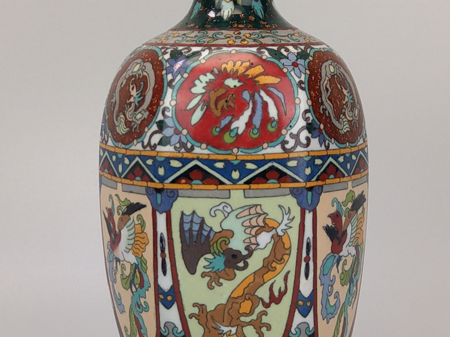 Antique Japanese Cloisonne Enamel Vase Meiji Period with Dragons