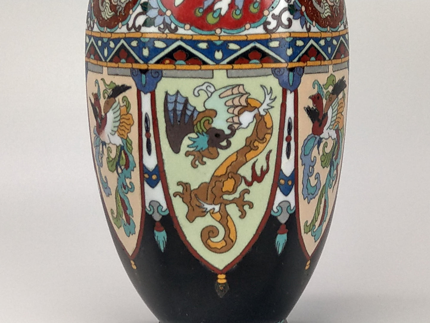 Antique Japanese Cloisonne Enamel Vase Meiji Period with Dragons