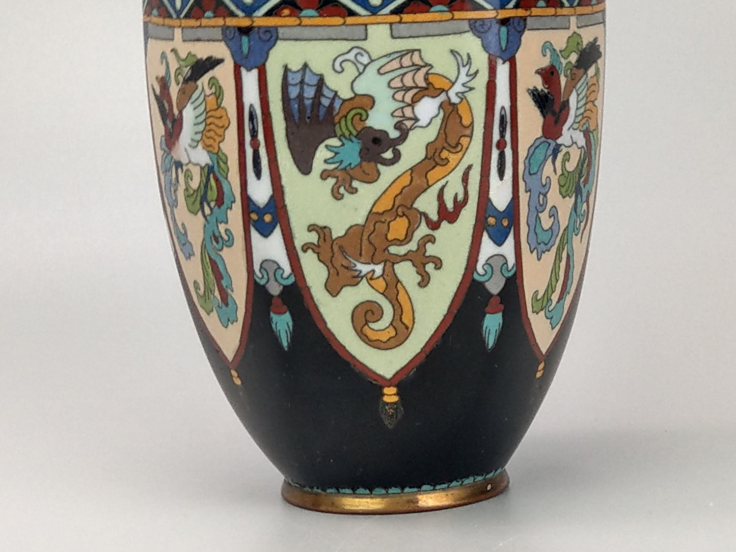 Antique Japanese Cloisonne Enamel Vase Meiji Period with Dragons