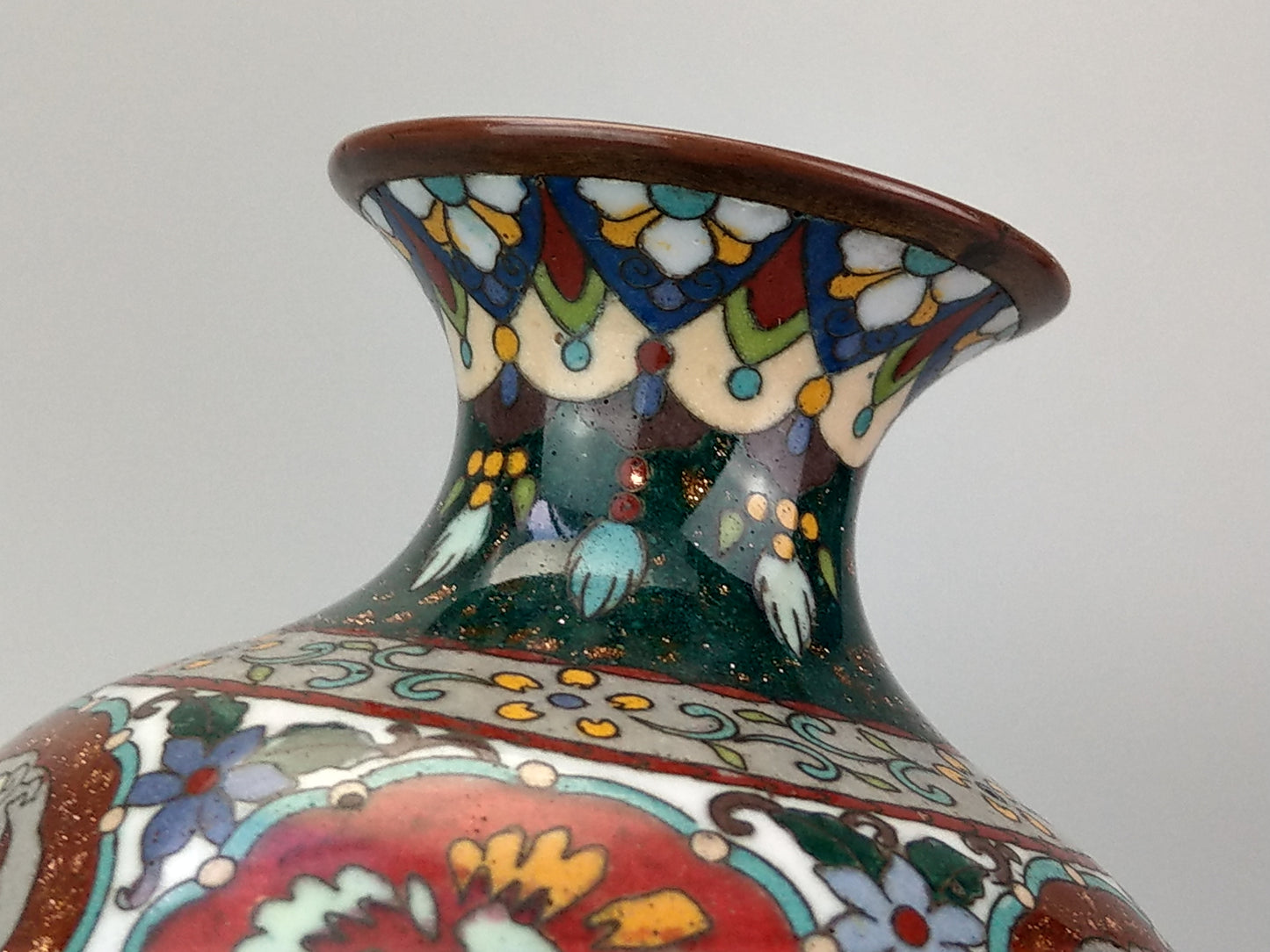 Antique Japanese Cloisonne Enamel Vase Meiji Period with Dragons