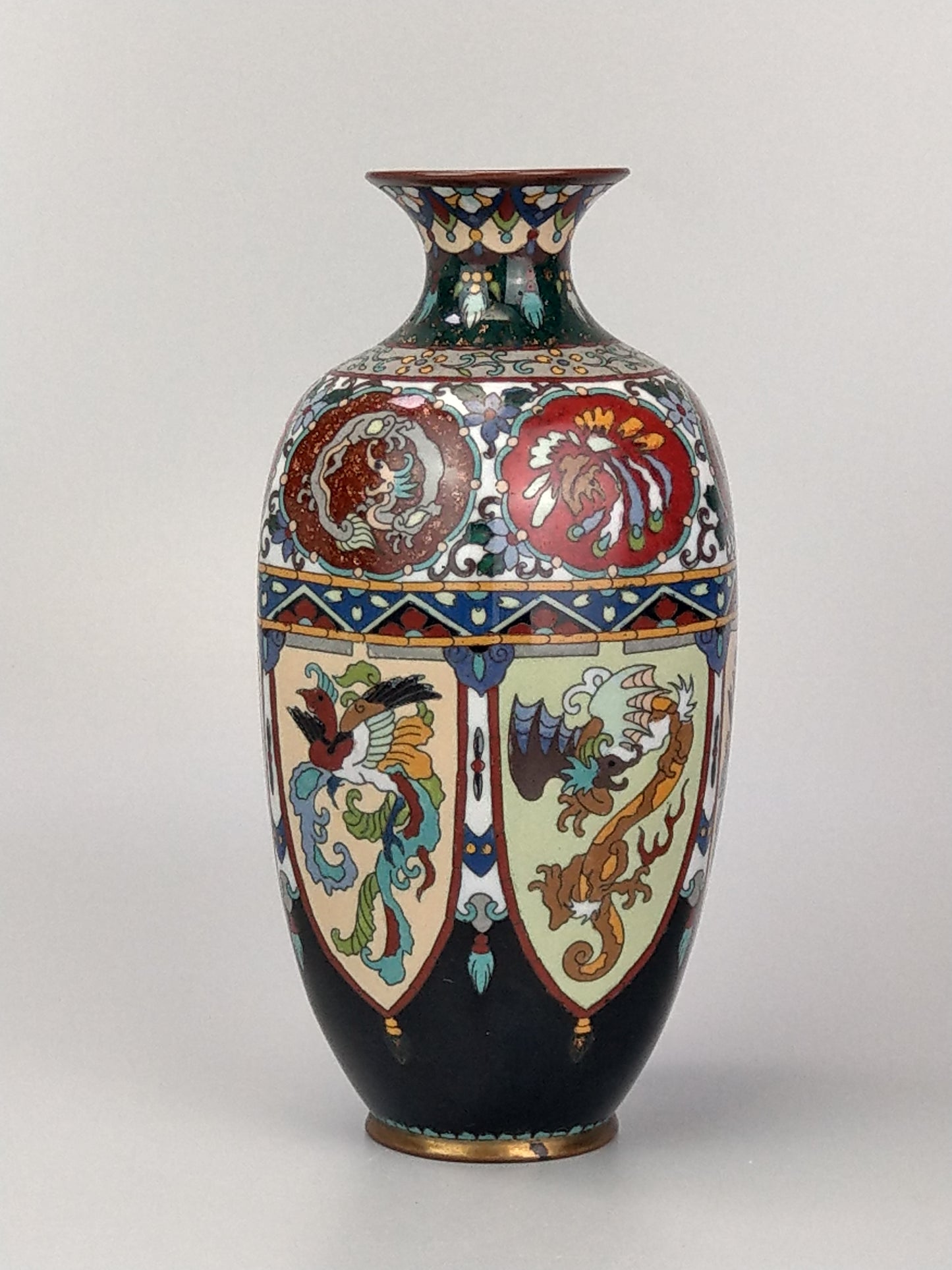 Antique Japanese Cloisonne Enamel Vase Meiji Period with Dragons