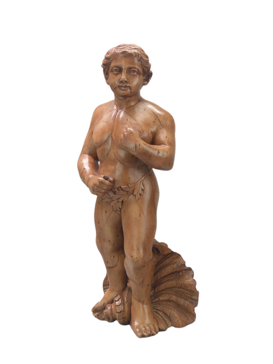 Large Carved Walnut Figure of Triton on Clamshell in the Manner of Putto, c.1800