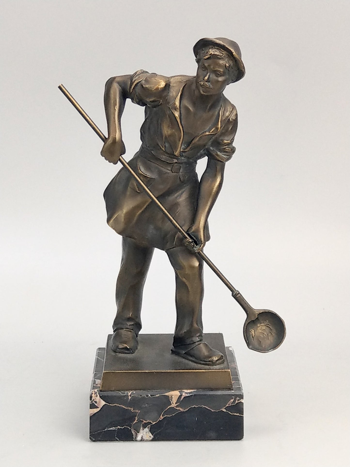 Art Deco Bronze Statuette of Foundryman on Portor marble c1930