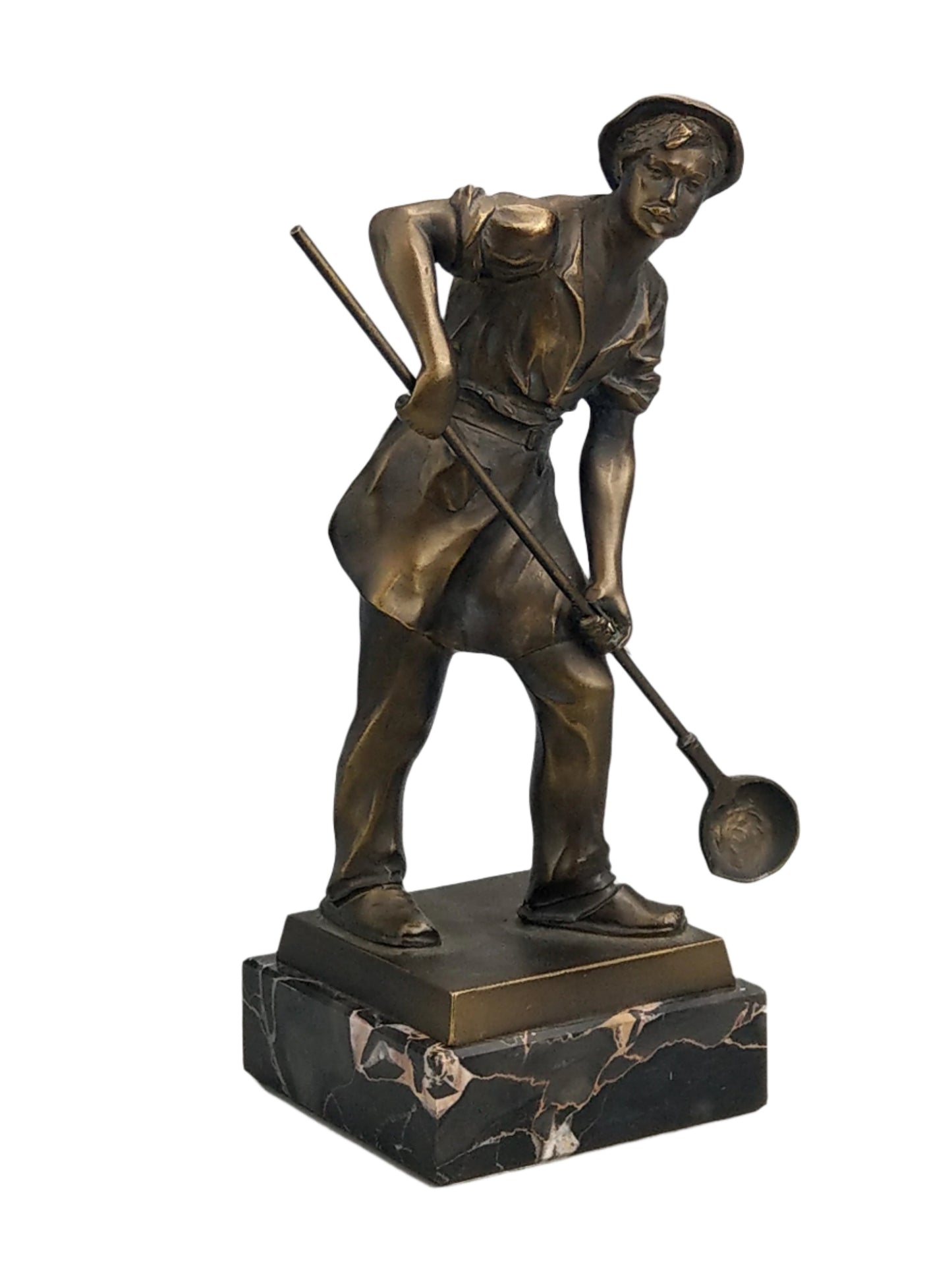 Art Deco Bronze Statuette of Foundryman on Portor marble c1930