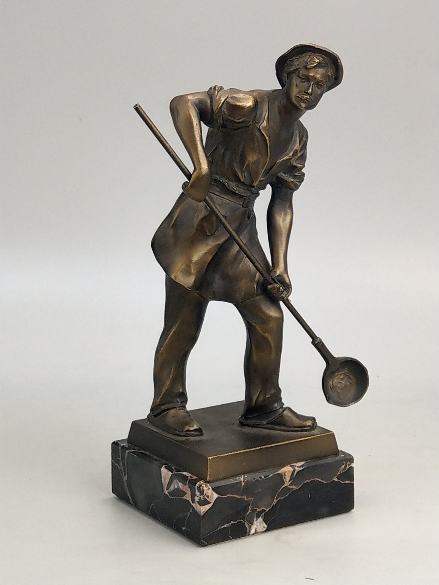 Art Deco Bronze Statuette of Foundryman on Portor marble c1930