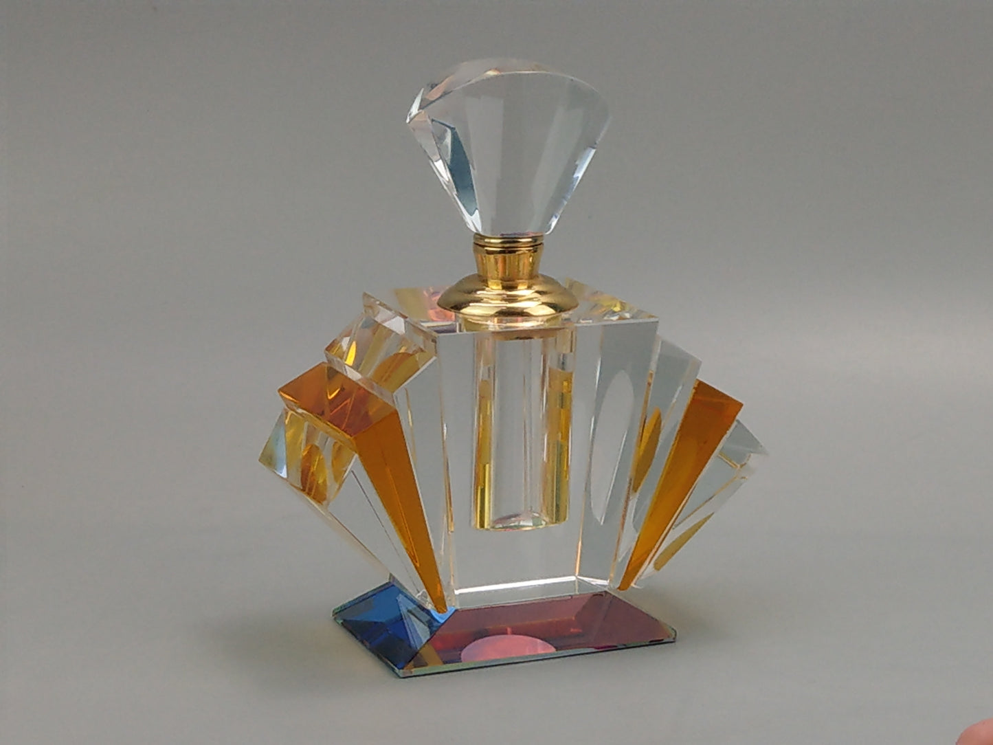 Fan-Shaped Perfume Bottle, Cut Crystal Glass in Art Deco Style