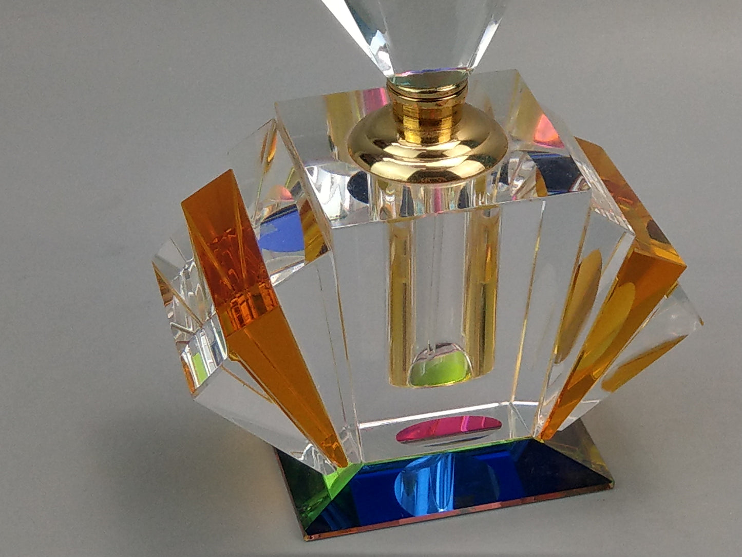 Fan-Shaped Perfume Bottle, Cut Crystal Glass in Art Deco Style