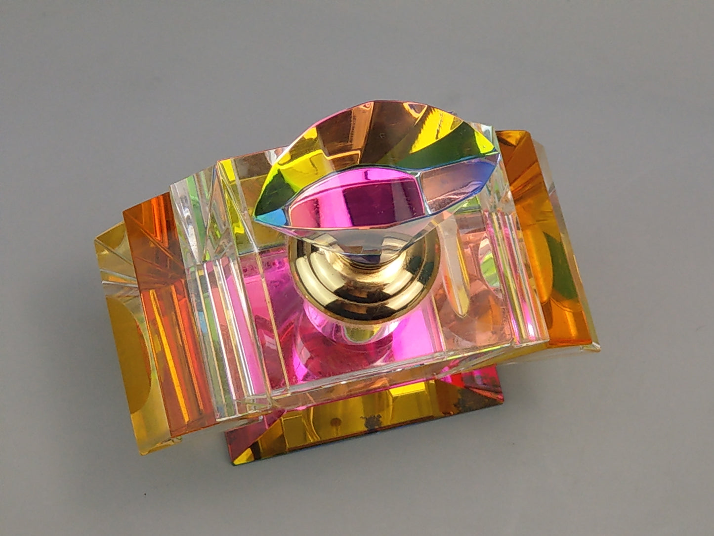 Fan-Shaped Perfume Bottle, Cut Crystal Glass in Art Deco Style