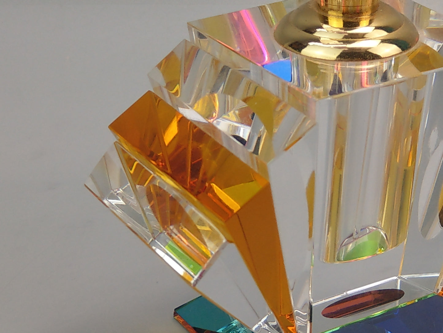 Fan-Shaped Perfume Bottle, Cut Crystal Glass in Art Deco Style