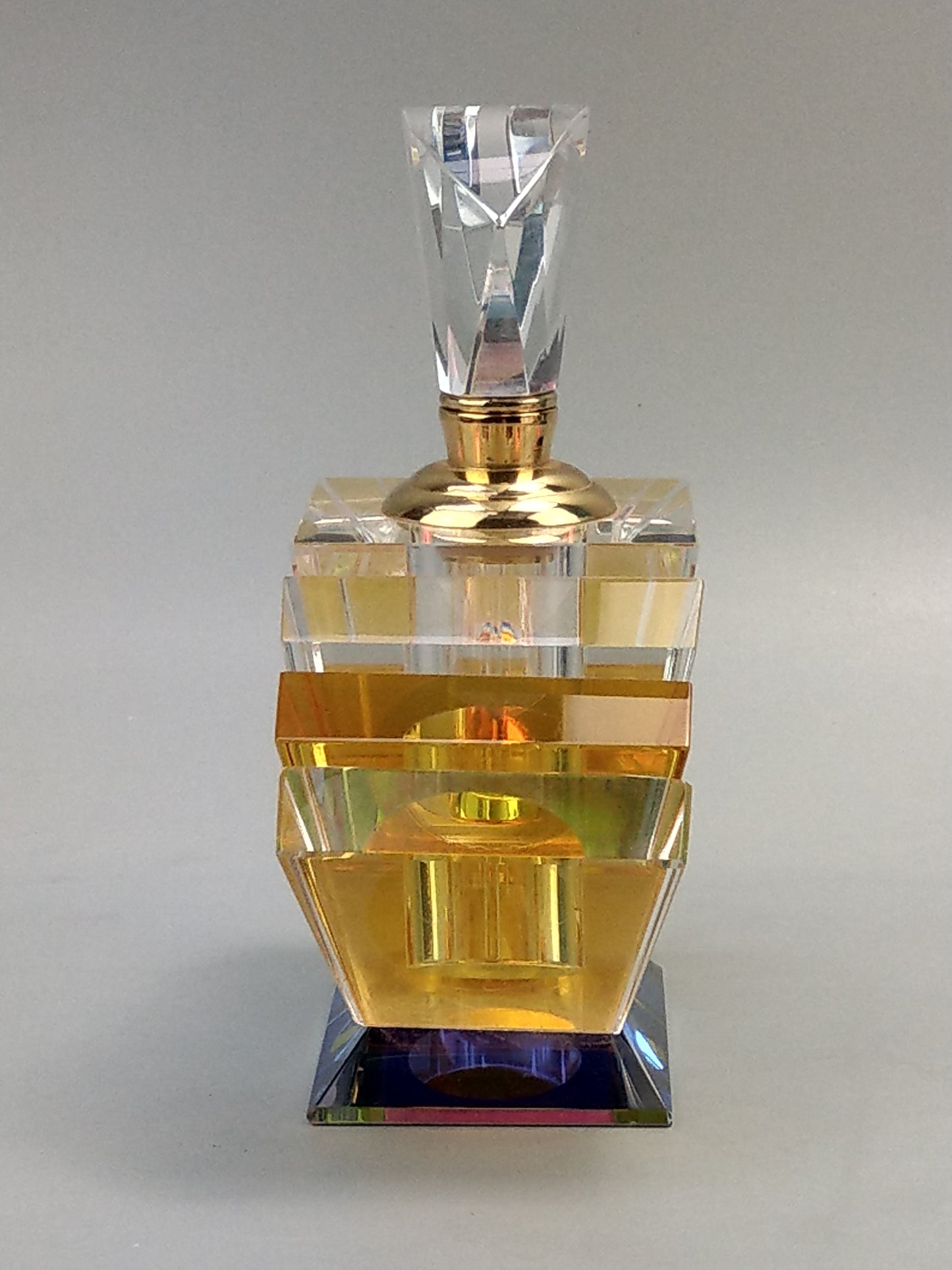 Fan-Shaped Perfume Bottle, Cut Crystal Glass in Art Deco Style