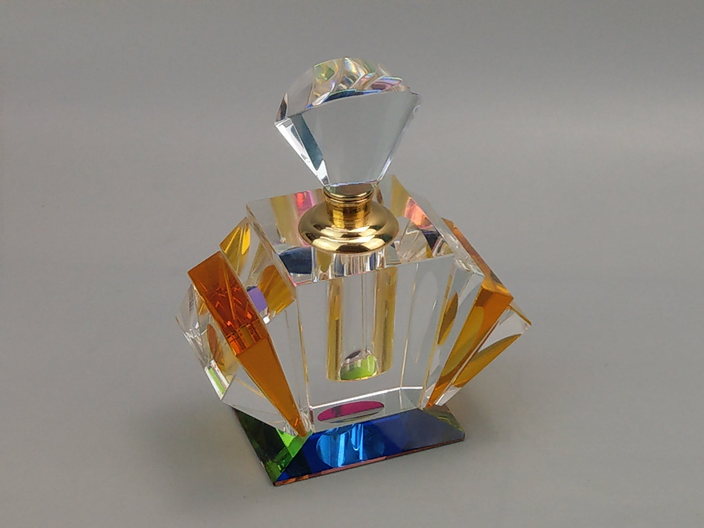 Fan-Shaped Perfume Bottle, Cut Crystal Glass in Art Deco Style