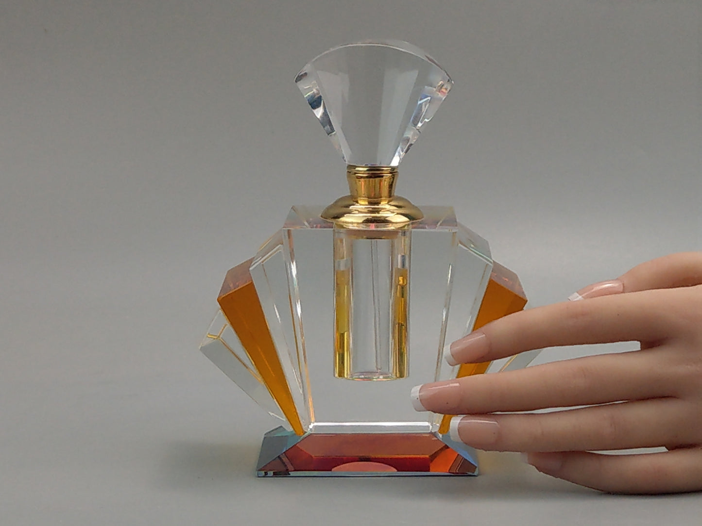 Fan-Shaped Perfume Bottle, Cut Crystal Glass in Art Deco Style