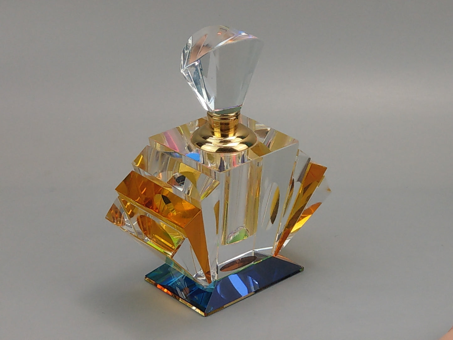 Fan-Shaped Perfume Bottle, Cut Crystal Glass in Art Deco Style