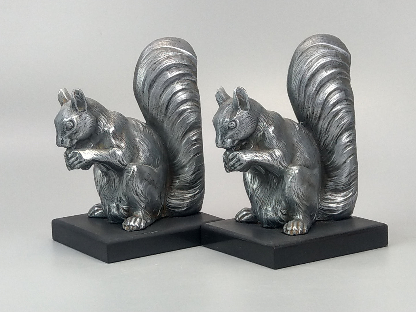 French Art Deco silver squirrel bookends slate base