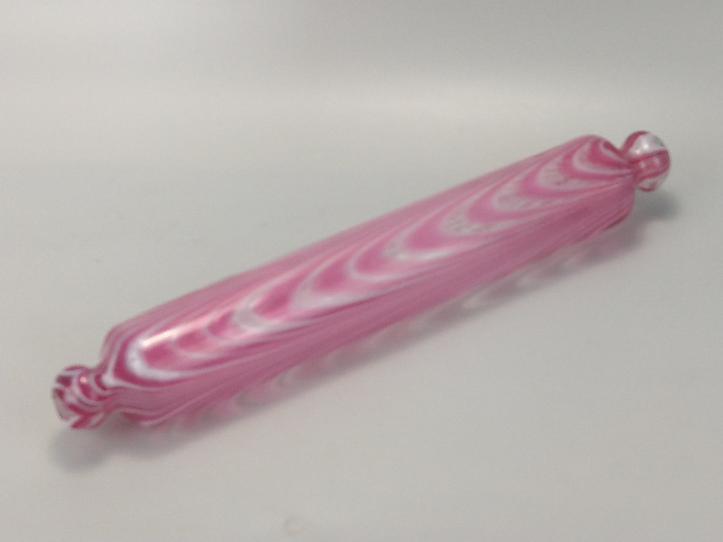 Large Glass Rolling Pin, Candy Stripe Pink Nailsea