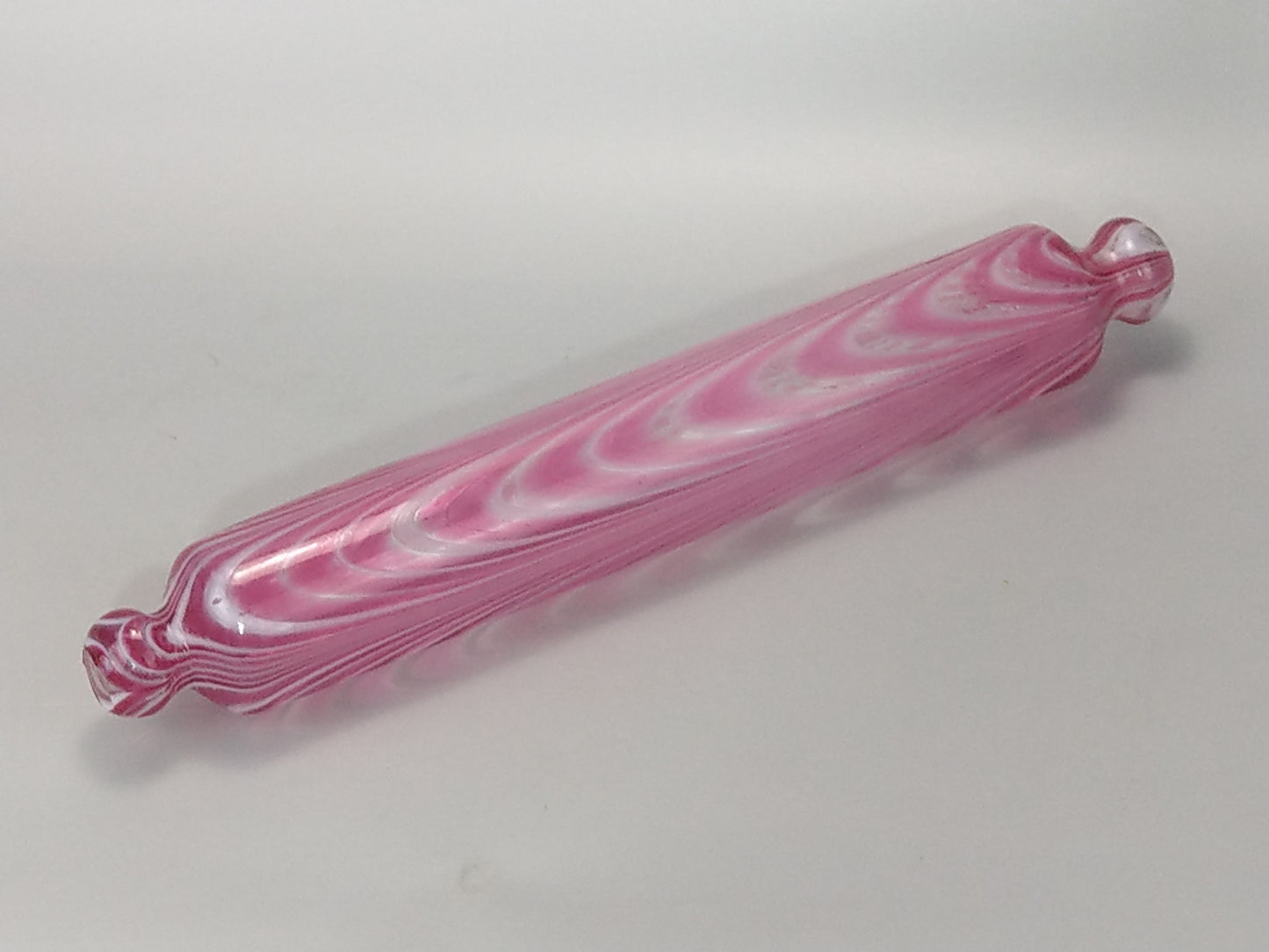 Large Glass Rolling Pin, Candy Stripe Pink Nailsea