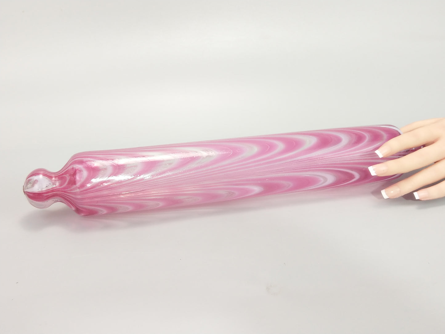 Large Glass Rolling Pin, Candy Stripe Pink Nailsea