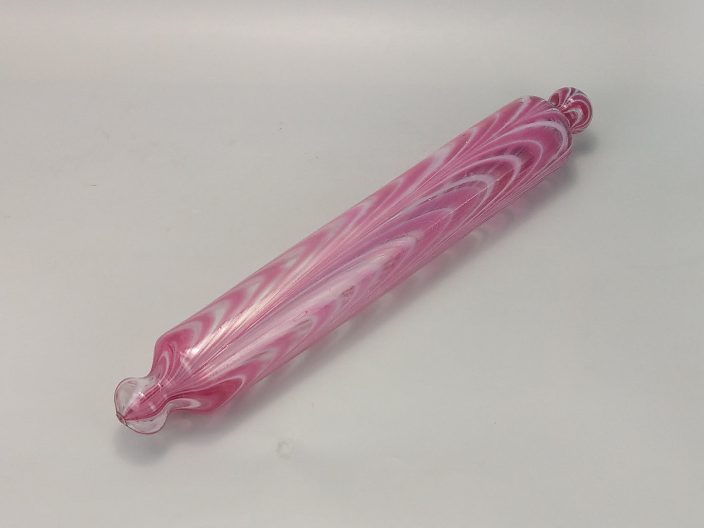 Large Glass Rolling Pin, Candy Stripe Pink Nailsea