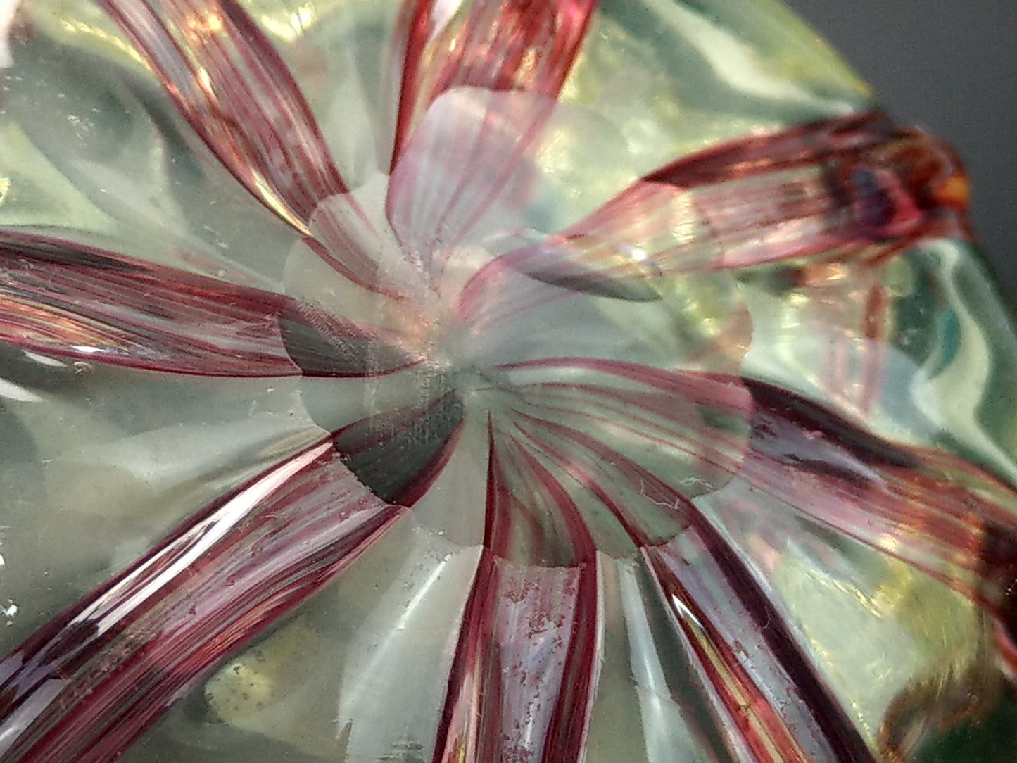 Stourbridge Vaseline and Cranberry Candystripe Glass Bowl