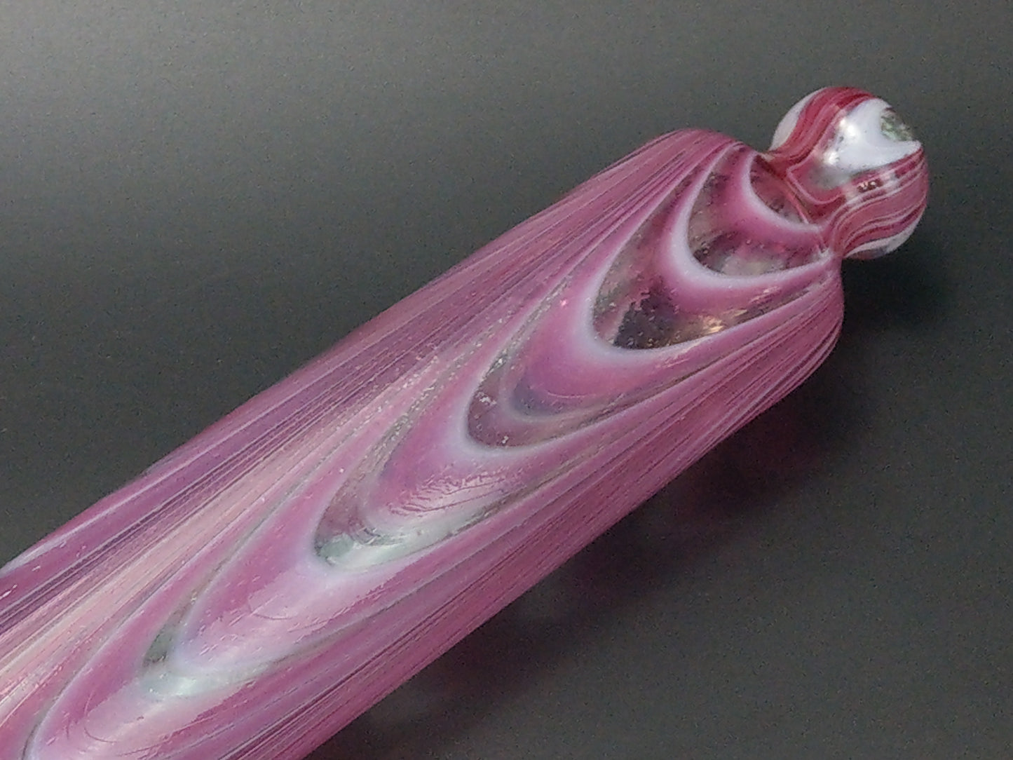 Large Glass Rolling Pin, Candy Stripe Pink Nailsea