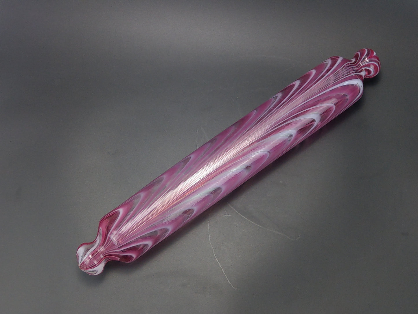 Large Glass Rolling Pin, Candy Stripe Pink Nailsea