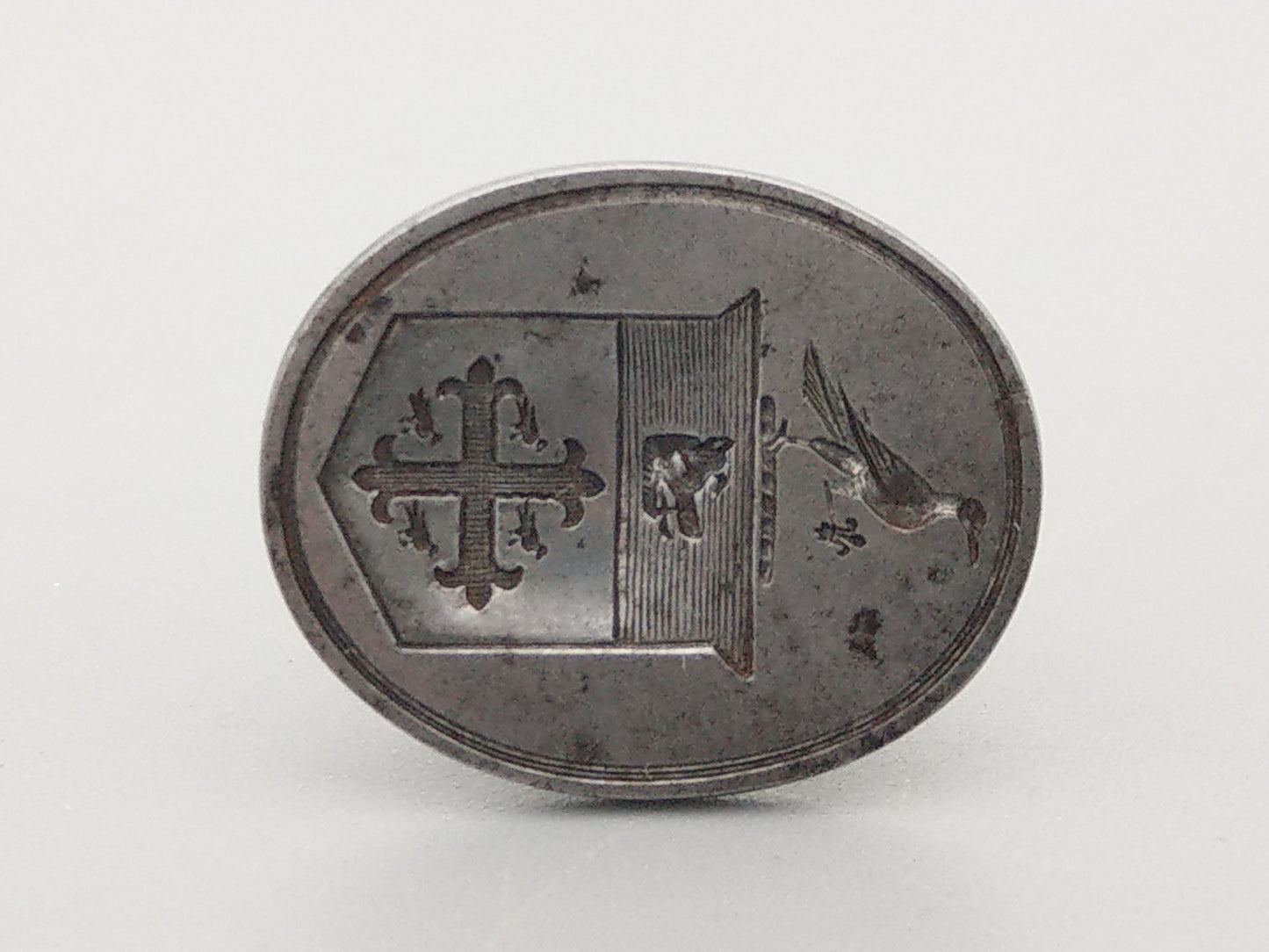 Steel Fob Seal Pendant with Jerusalem Cross, Birds, Boar's Head c.1770