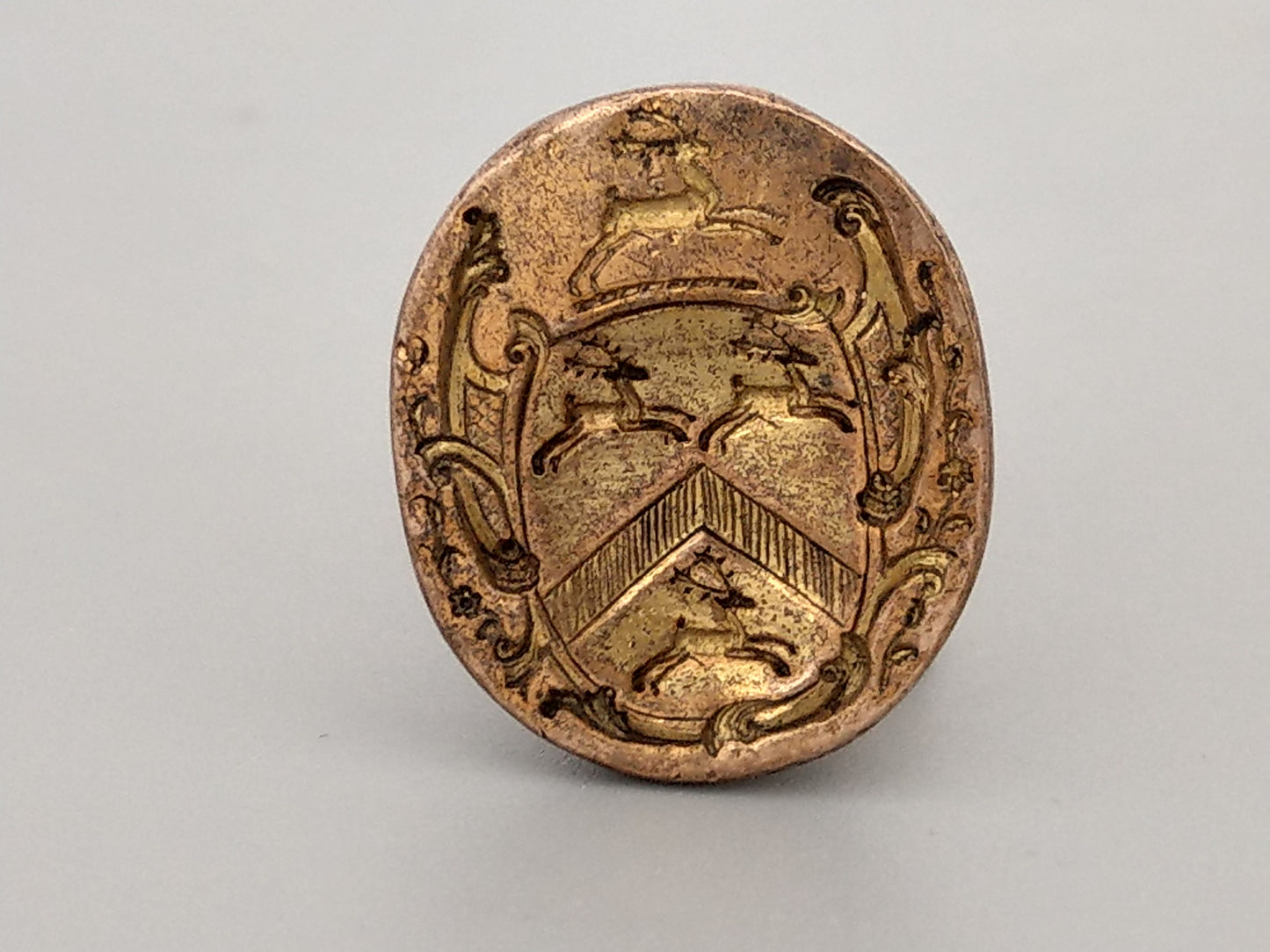 Gilt Fob Seal Pendant, Rogers Family Crest with Shield and Deer, c. 1770