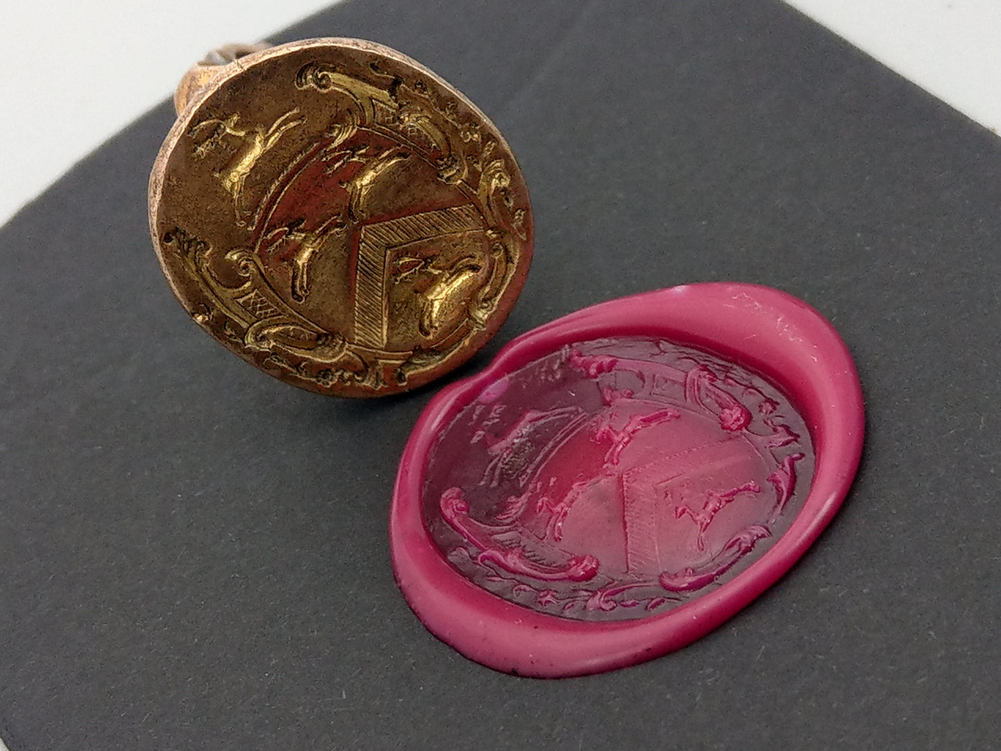 Gilt Fob Seal Pendant, Rogers Family Crest with Shield and Deer, c. 1770