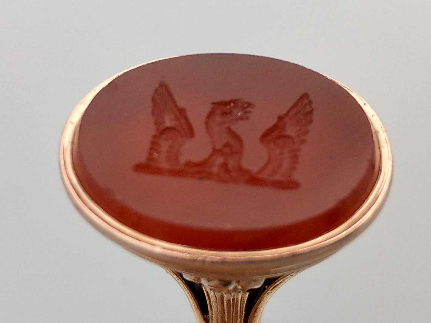 Antique Carnelian Seal Fob with Eagle Head Between Wings