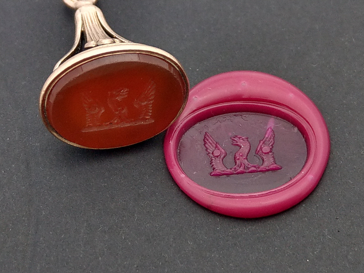 Antique Carnelian Seal Fob with Eagle Head Between Wings