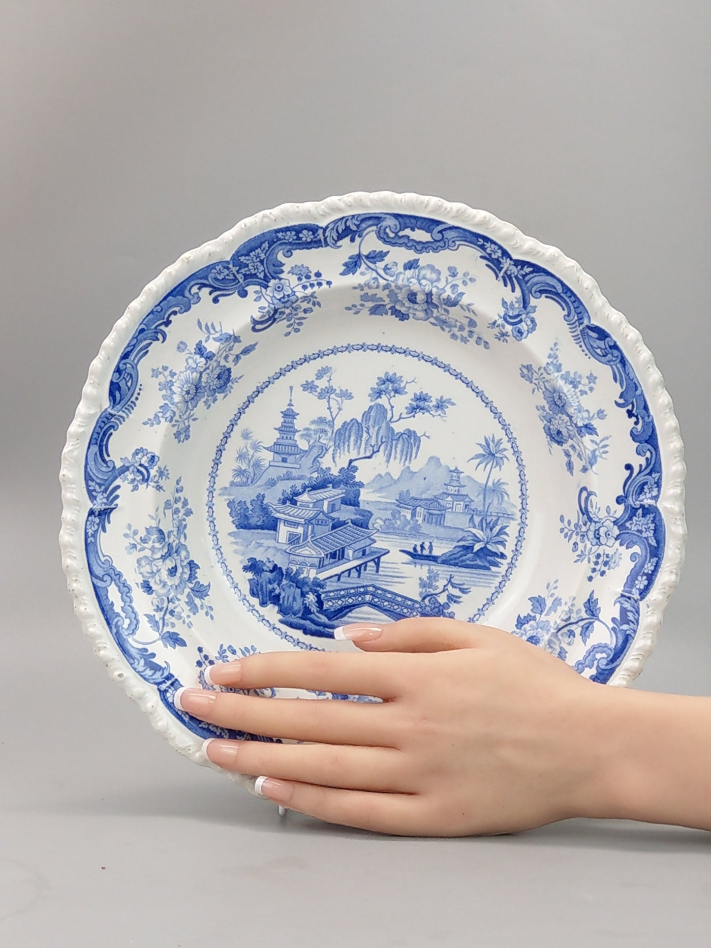 Blue and White Soup Plate Minton Chinese Marine Opaque China c.1830