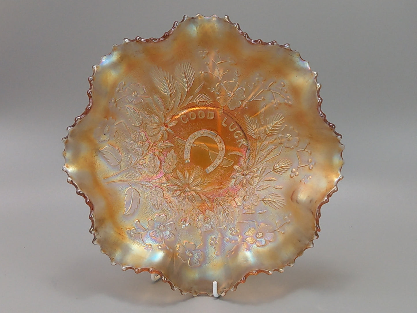 Northwood Good Luck Bowl Clear Marigold Carnival Glass