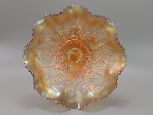 Northwood Good Luck Bowl Clear Marigold Carnival Glass