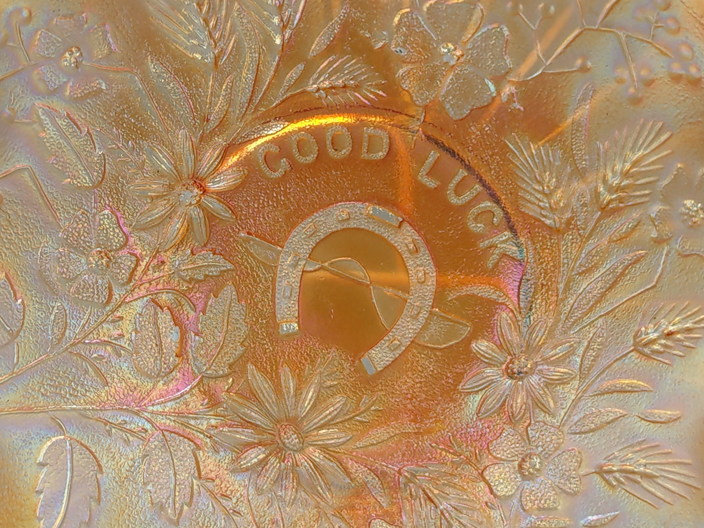 Northwood Good Luck Bowl Clear Marigold Carnival Glass