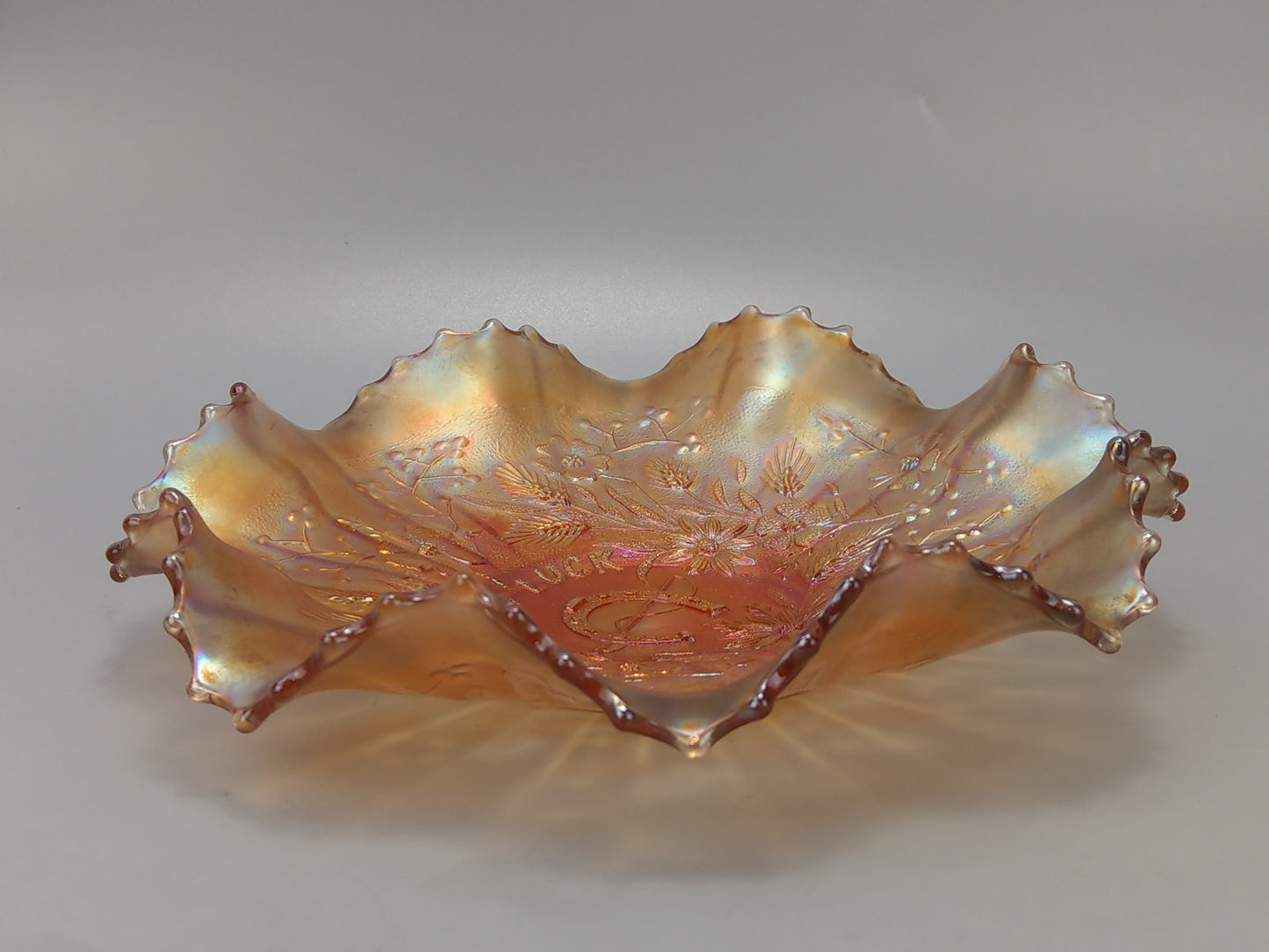 Northwood Good Luck Bowl Clear Marigold Carnival Glass