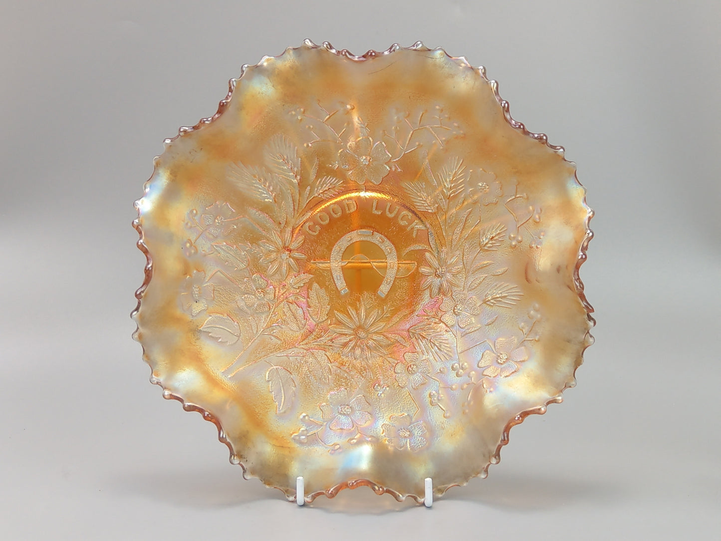 Northwood Good Luck Bowl Clear Marigold Carnival Glass