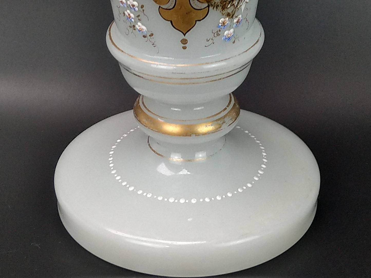 Large Opaque milk glass Oil Lamp enamel decorated with frosted glass lampshade