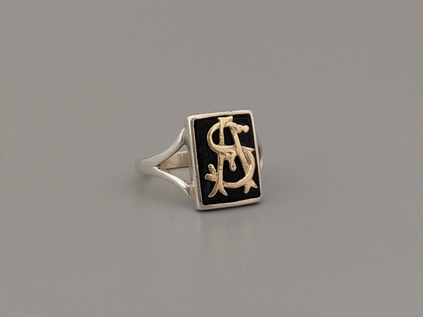 Ladies' Signet Ring with Black Onyx and Gold Initials AS