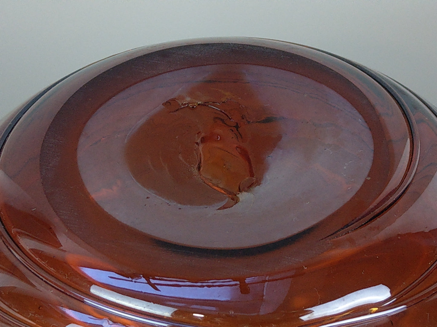 Vintage Spherical Vase Amber Glass with clear Swirl applied