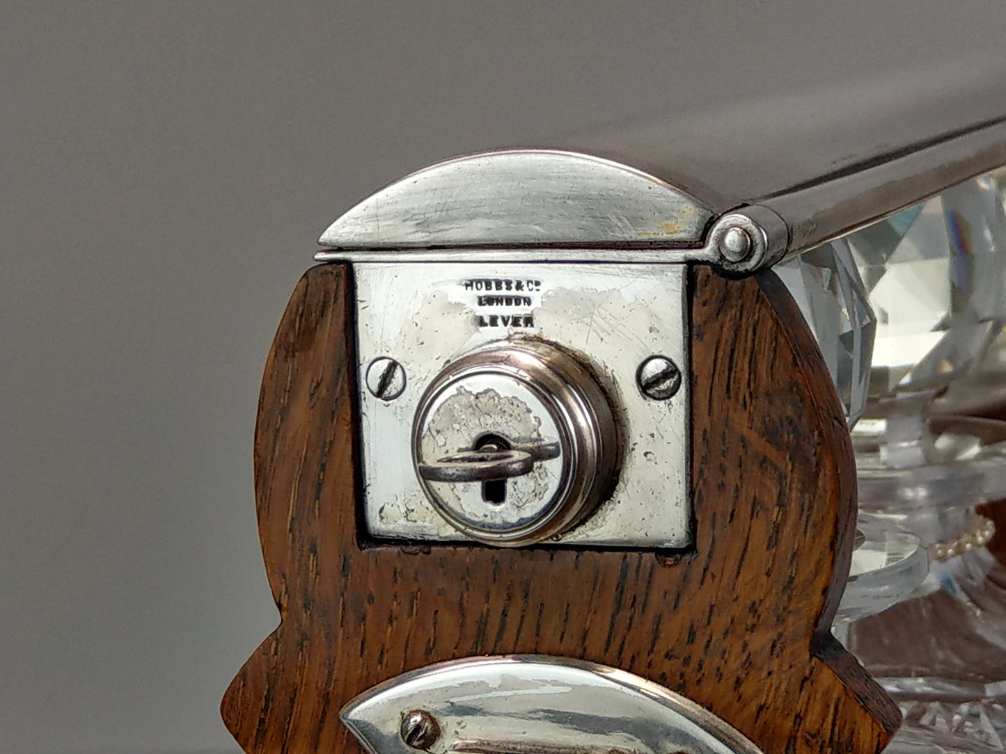 Antique Oak Tantalus with Silver-Plated Mounts and Key Lock by Hobbs & Co London