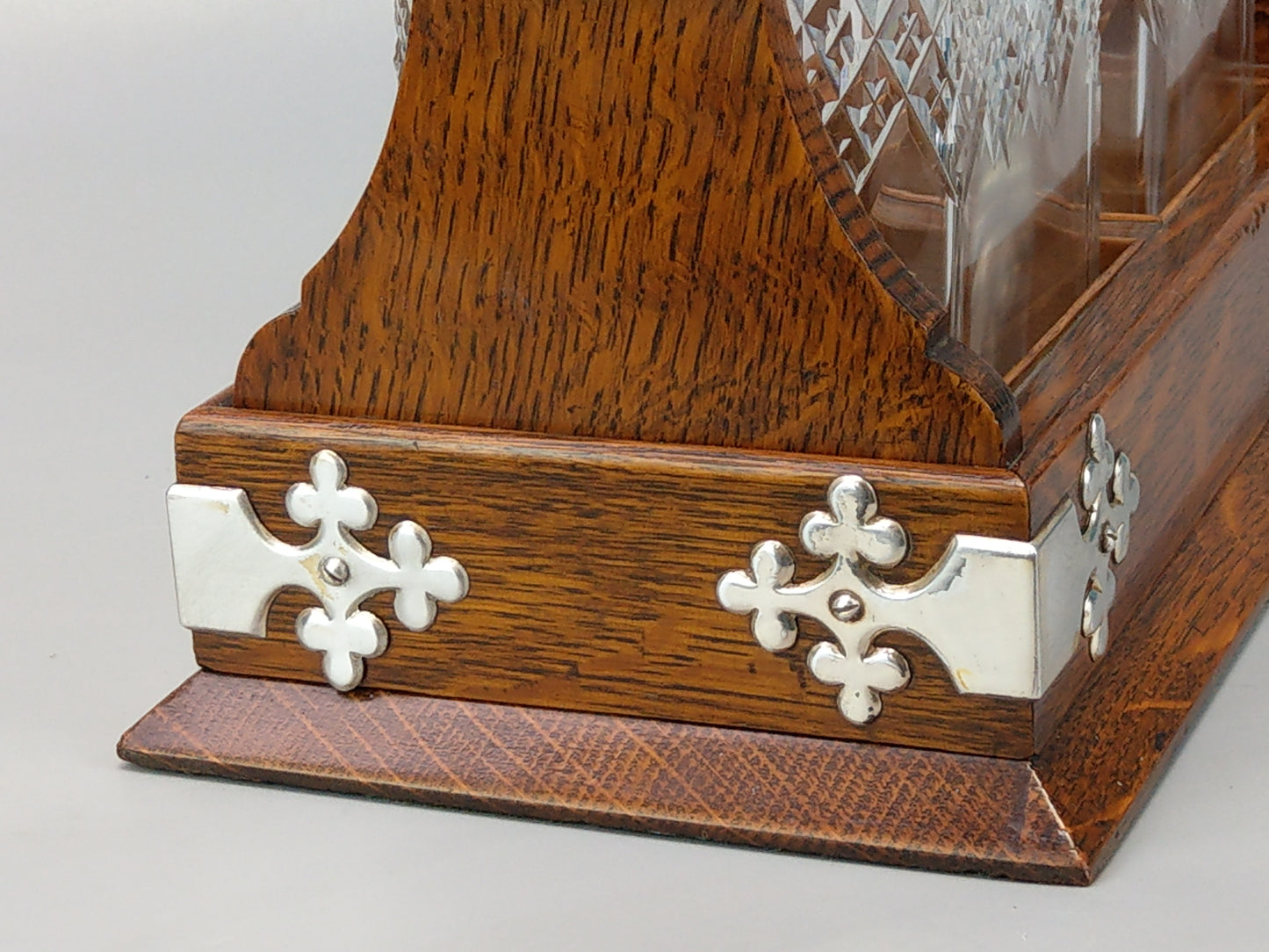 Antique Oak Tantalus with Silver-Plated Mounts and Key Lock by Hobbs & Co London