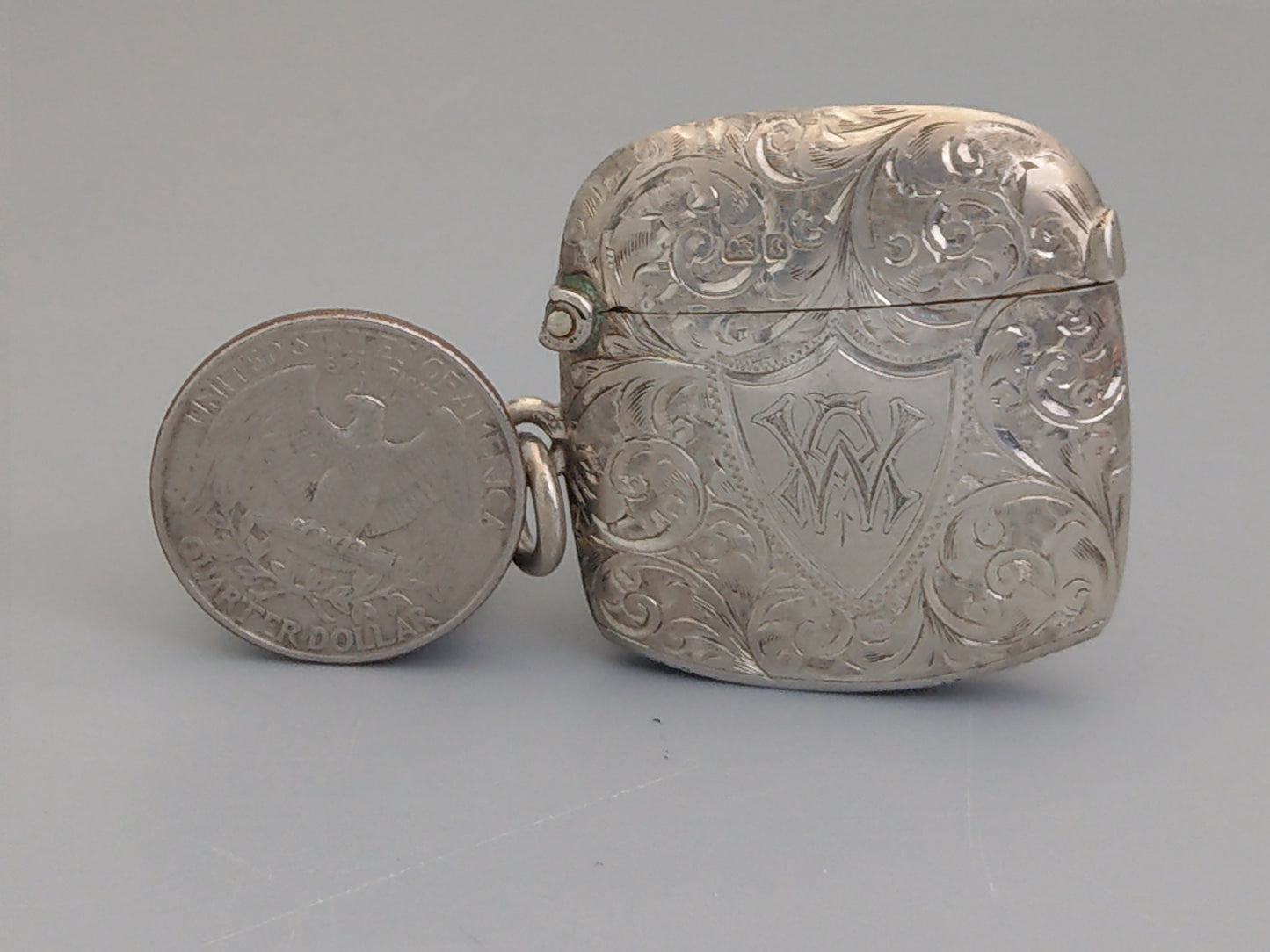 Sterling silver small match strikers box watch fob vesta case Chester by William Norton c1905