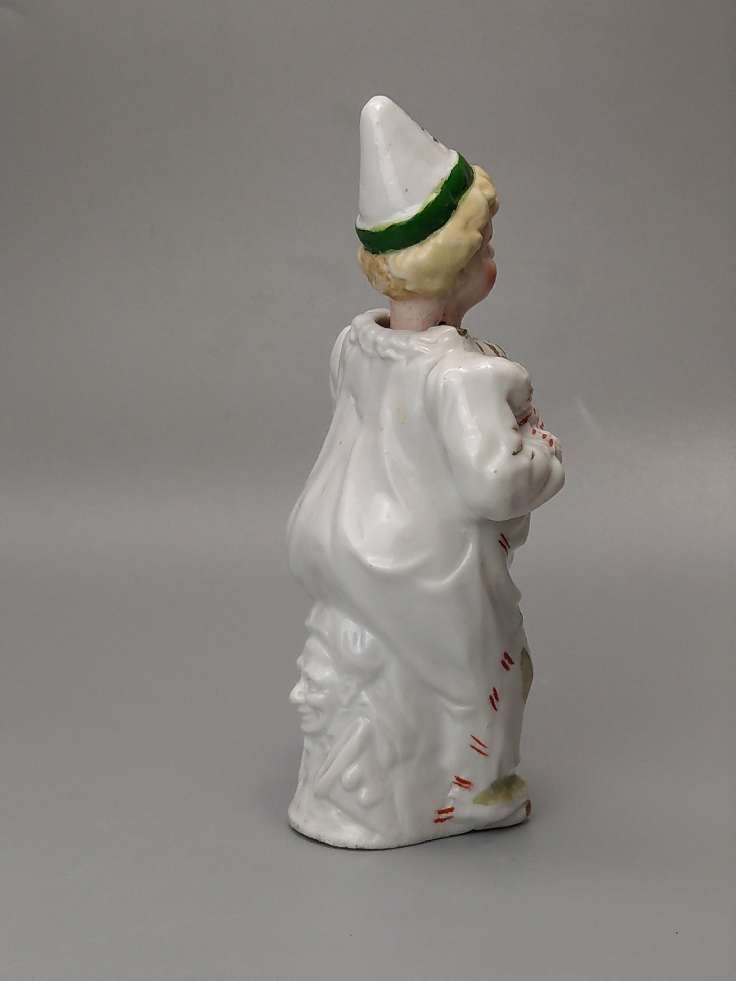 Nodding Head Figurine Boy in Harlequin Costume German Bisque Porcelain