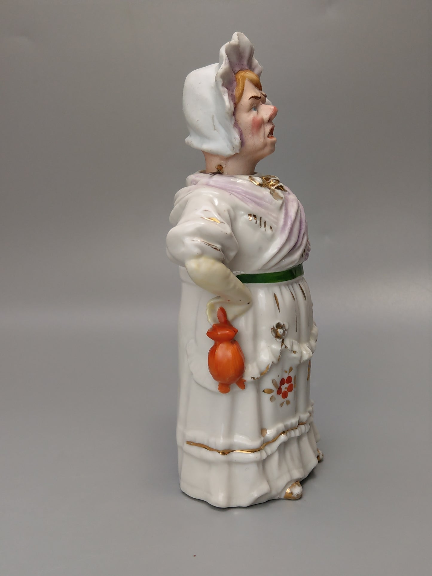 Nodding Head Figurine Lady in Bonnet, German Bisque Porcelain