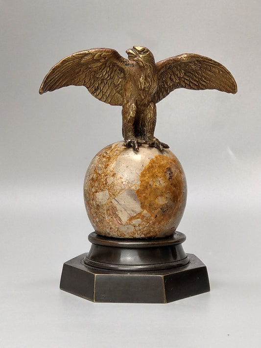 Antique Bronze Eagle on Marble Globe Paperweight