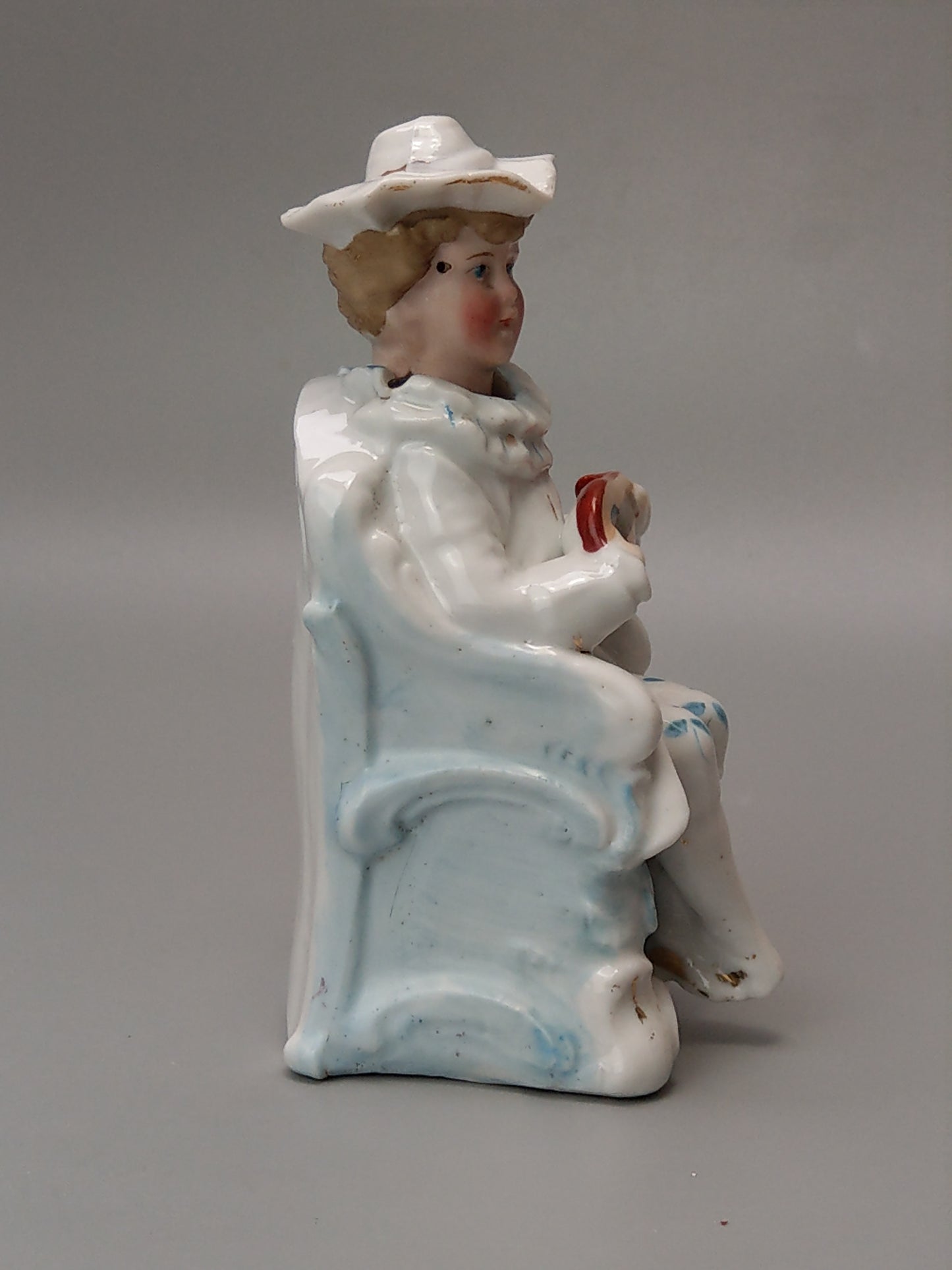 Nodding Head Figurine Boy with Mandolin German Bisque Porcelain